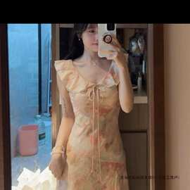 法式荷叶边碎花连衣裙子女夏季2025新款爆款海边度假漂亮绝美长裙