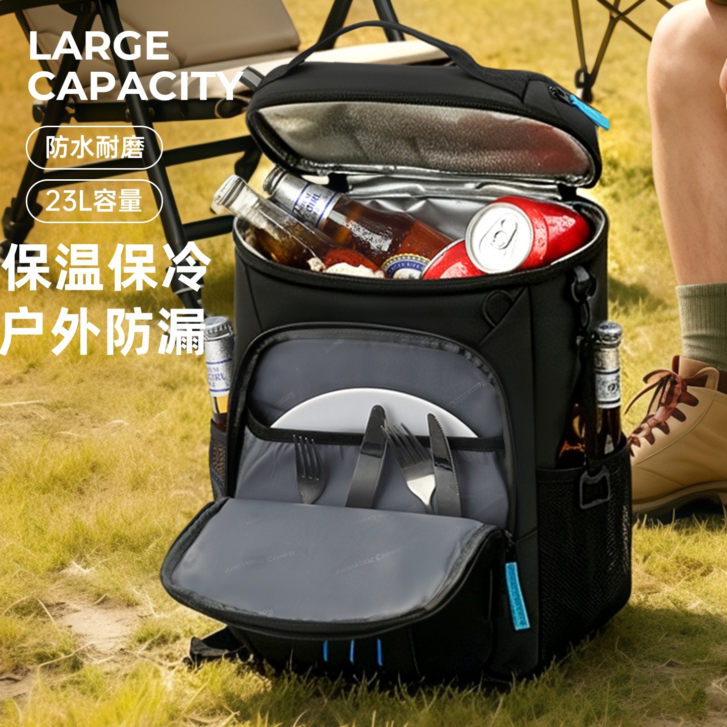 Cross-border best-selling double-shoulder insulated bag, outdoor ice bag, storage backpack for hiking and camping, custom-made cooler picnic backpack