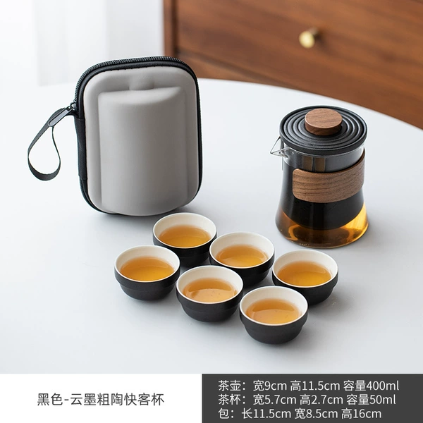 Heiyunmo Stoneware Kuai Ke, one pot and six cups