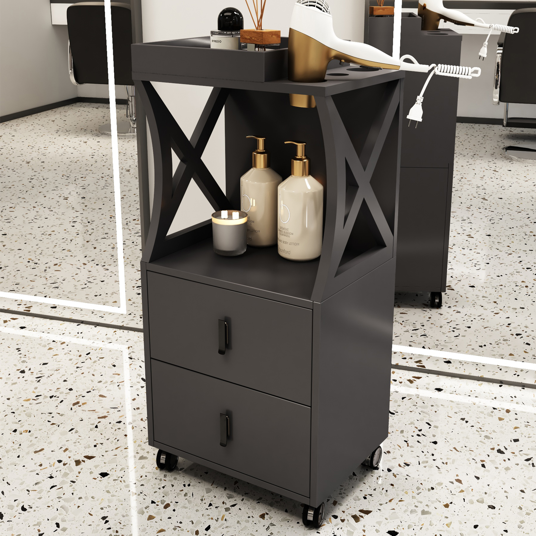 Nuevo gabinete de herramientas de peluquería de alta calidad gabinete de salón de peluquería carro móvil sin instalación móvil gabinete de herramientas de almacenamiento de madera sólida