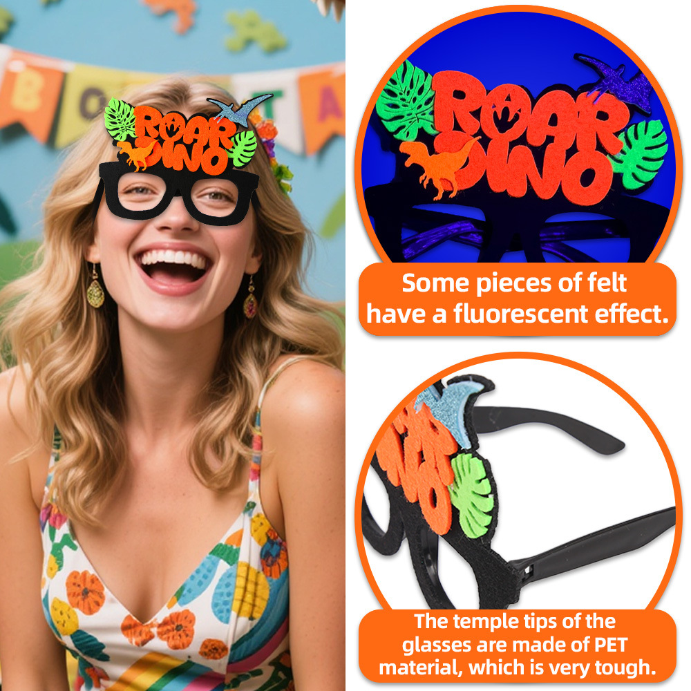 Nuevas gafas de dinosaurio de dibujos animados tema de cumpleaños para niños decoración de la fiesta de gafas de tiranosaurio marco máscara de dinosaurio fluorescente
