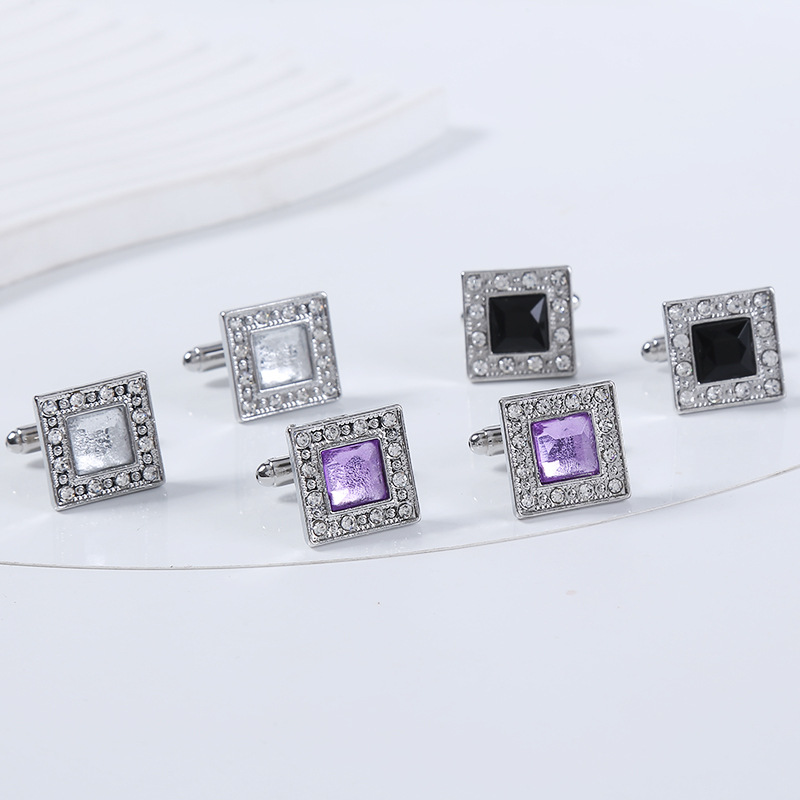 Diamond Square Shirt Cufflinks For Men's Suits And Formal Wear_voghion.com