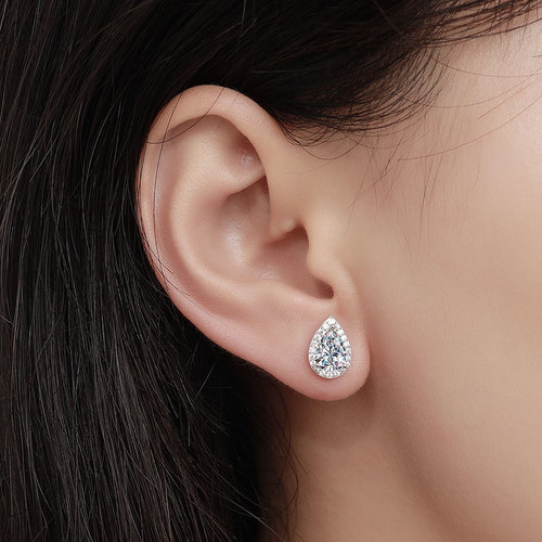 s925 silver earrings, moissanite diamond earrings for women, drop pear shape, 50 points, one carat, super flashy temperament, factory direct sales