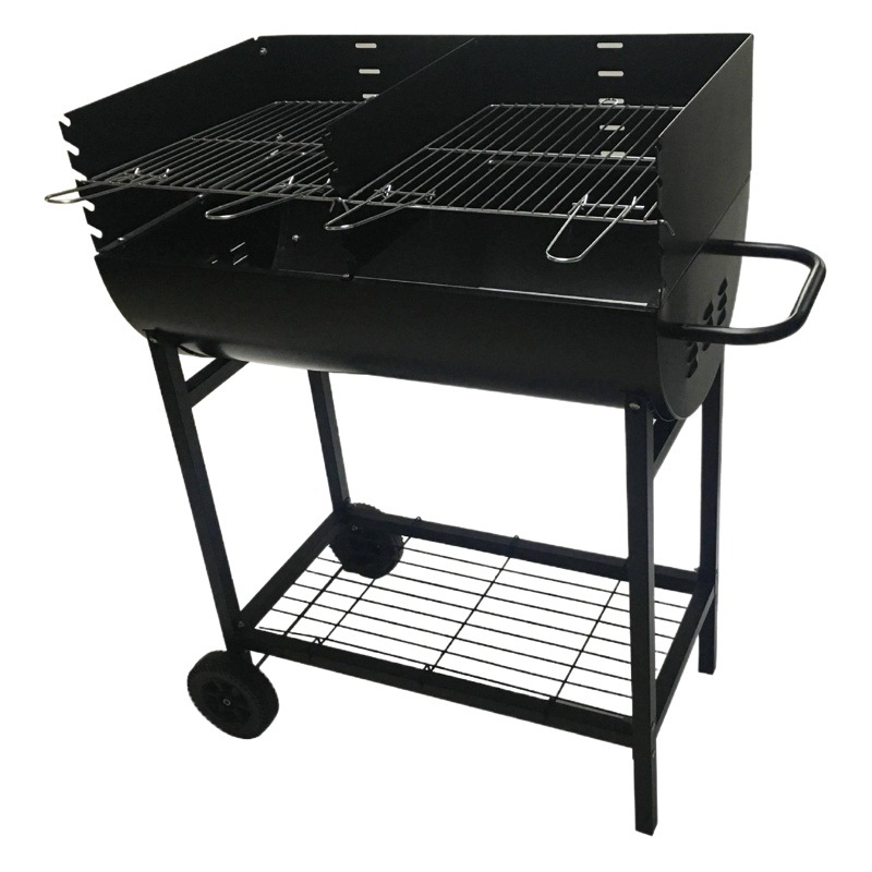 Fábrica especializada en la producción de barbacoa mango de la estufa empuje tire medio barril de aceite diámetro del horno 42cm barril de aceite horno con ruedas barril de aceite horno