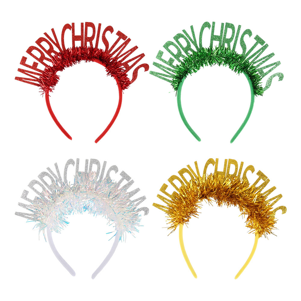 Navidad brillante polvo de letras inglesas adornamiento para el cabello decoración de fiesta de Navidad MERRYCHRISTMAS bandas de cabeza de colores