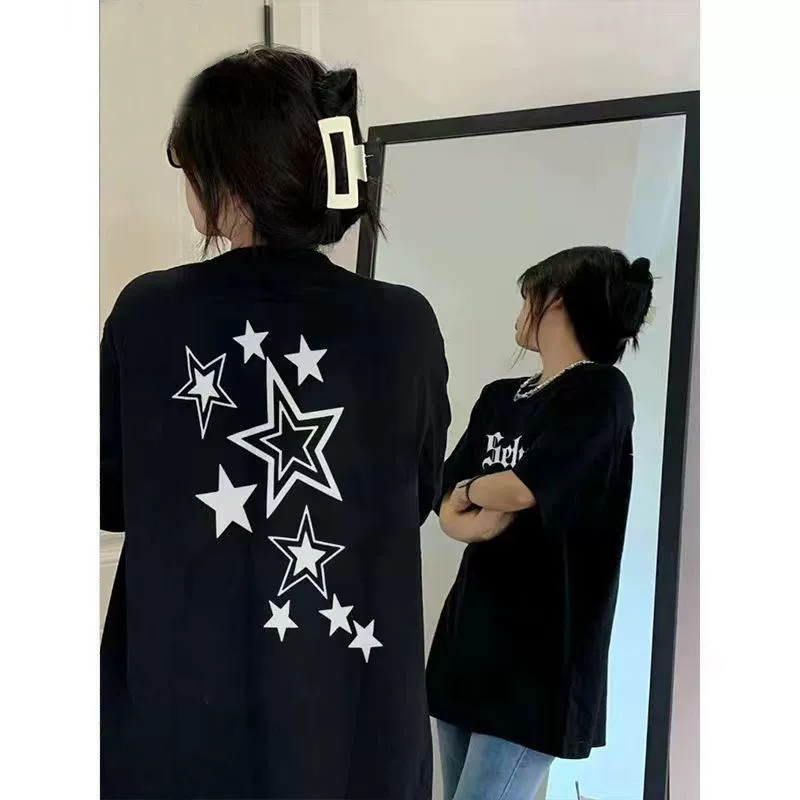 Тяжелый хлопок Европа и США уличная пятиконечная звезда футболка с коротким рукавом