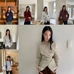 诠释美 NEWOPEN 25秋都市丽人气质斜门襟收腰长袖翻领衬衫女F6219