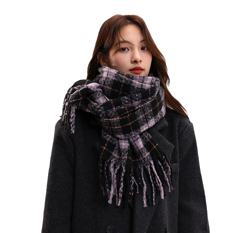 Sciarpa profumata di alta qualità in viola taro per le donne in inverno, versione coreana in lana intrecciata versatile scialle scozzese, sciarpa morbida e calda_voghion.com
