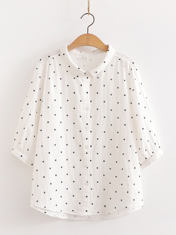 Artistic Embroidered Three-Quarter Sleeve Baby Cotton Gauze Shirt for Women, Summer Soft and Skin-Friendly Breathable Loose A-Line Doll Shirt Yz