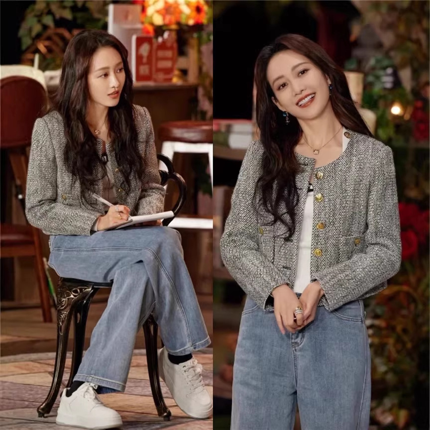 Wang Ou Stars Same Style Tweed Coat Women's French Style Chanel Style Wool Western Style Slimming Clothes for Spring and Autumn