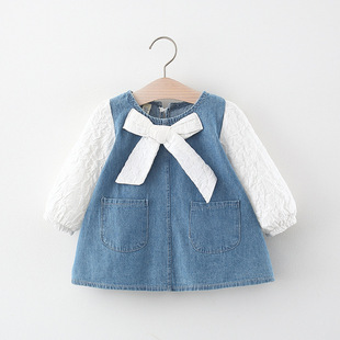 Baby girl dress spring and autumn new fashion princess skirt solid color denim skirt trendy hair 1161