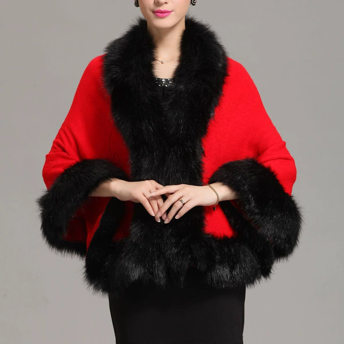Новая шаль-накидка из искусственного меха лисы, Женский вязаный кардиган больших размеров, утолщенное теплое ветрозащитное пальто, оптовая продажа через границу