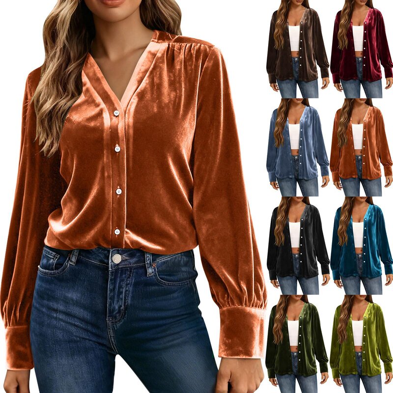 Foreign Trade Cross-Border Amazon Hot-Selling European and American Women's Clothing, Spring and Autumn Fashion Casual Loose Velvet Shirt Long-Sleeve Top
