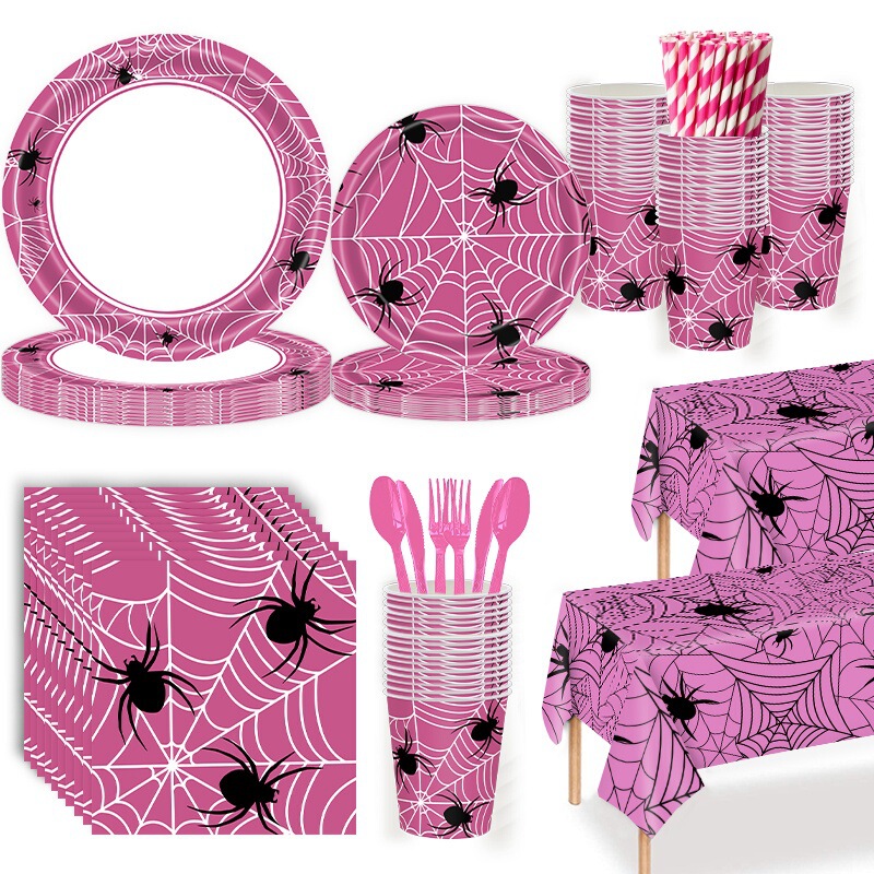 Halloween Theme Party Paper Plate Napkin Supplies Set Spider Web Disposable Tableware Decorations Party Supplies Halloween Theme Party Paper Plate Napkin Supplies Set Spider Web Disposable Tableware Decorations Party Supplies
