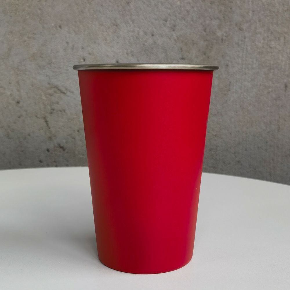 Taza de camping rojo grande esmerilado