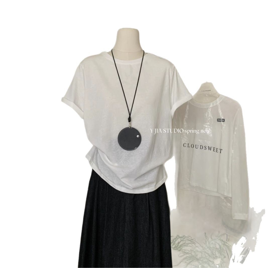 Y.JIA Yijia estilo coreano diseño elegante, nudo hueco trasero, camiseta de manga corta, top suelto de verano para mujer image 5