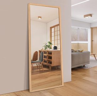 Full-Length Mirror Wall-Mounted Mirror Nordic Solid Wood Dressing Mirror Home Bedroom Floor Mirror Wall-Mounted Oversized Fitting Mirror