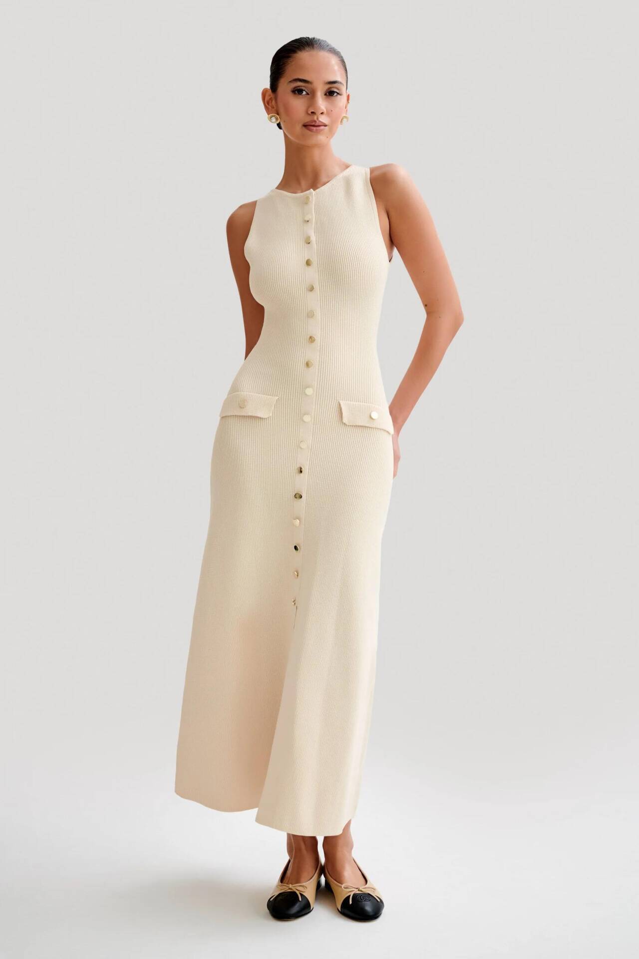 Ärmelloses Schmales Strickkleid Mit Rundhalsausschnitt Damen_voghion.com