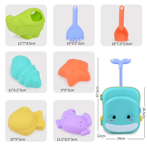 New children's summer beach toy set Whale luggage trolley case summer sand shovel outdoor water toy
