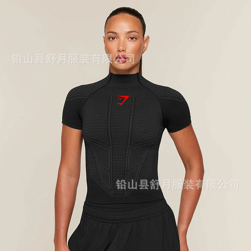 New GYMSHARK/ONYX V Women's T-shirt for sports and fitness, elastic round-neck short-sleeve tight top for training New GYMSHARK/ONYX V Women's T-shirt for sports and fitness, elastic round-neck short-sleeve tight top for training