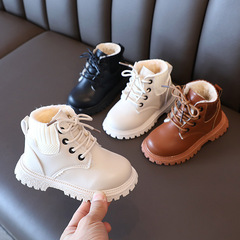 Winter New Children's Martin Boots with Fleece Lined Cotton Shoes Short Boots for Girls Snow Boots Baby Shoes for Boys Leather Face Boots