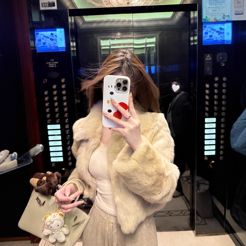 Real Rabbit Fur Coat for Women, Chanel Style, Celebrity Style, Real Fur Lapel, Warm Fur Coat, Short Fur and Leather Integrated Coat