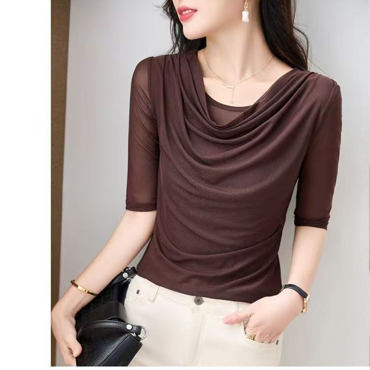 2026 Spring and Autumn New Style Mesh Base Shirt for Women, Fashionable and Stylish Lace T-Shirt for Women