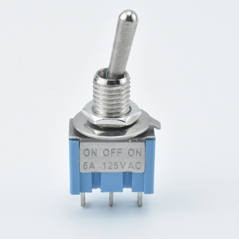 淡蓝色纽子开关MTS-103 三脚三档 带ON-OFF-ON摇臂开关
