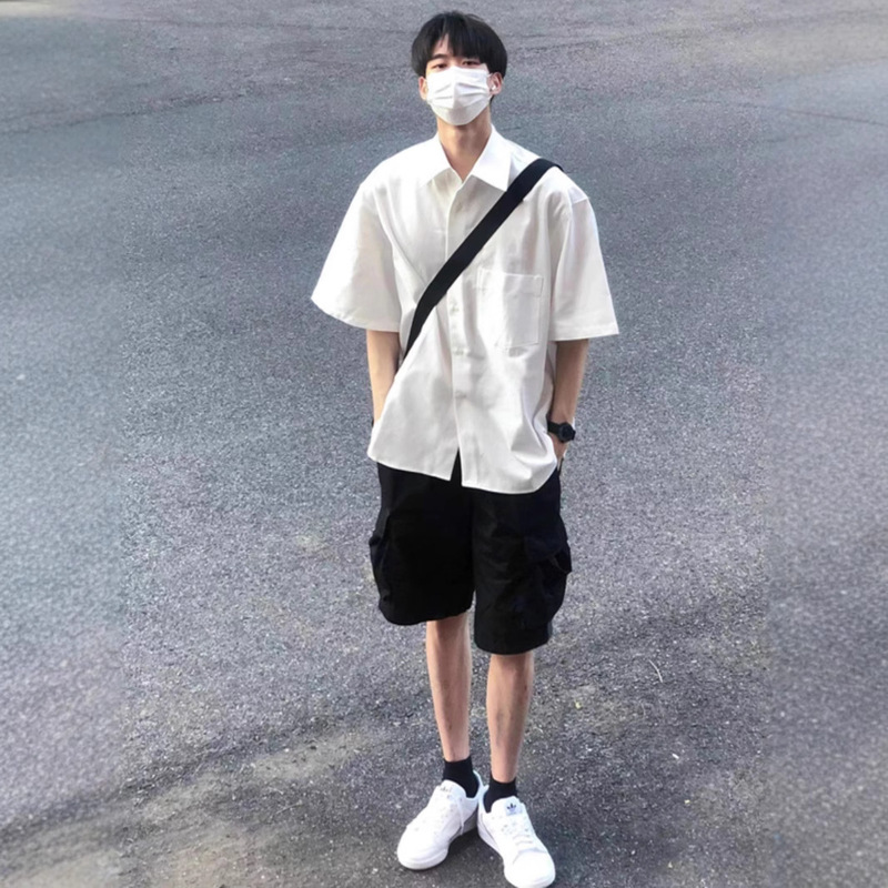 Dk Cotton White Shirt Men's Short-Sleeved Summer Design High-End Trendy Brand Trendyy Loose Casual Large Size Half-Sleeved Shirt