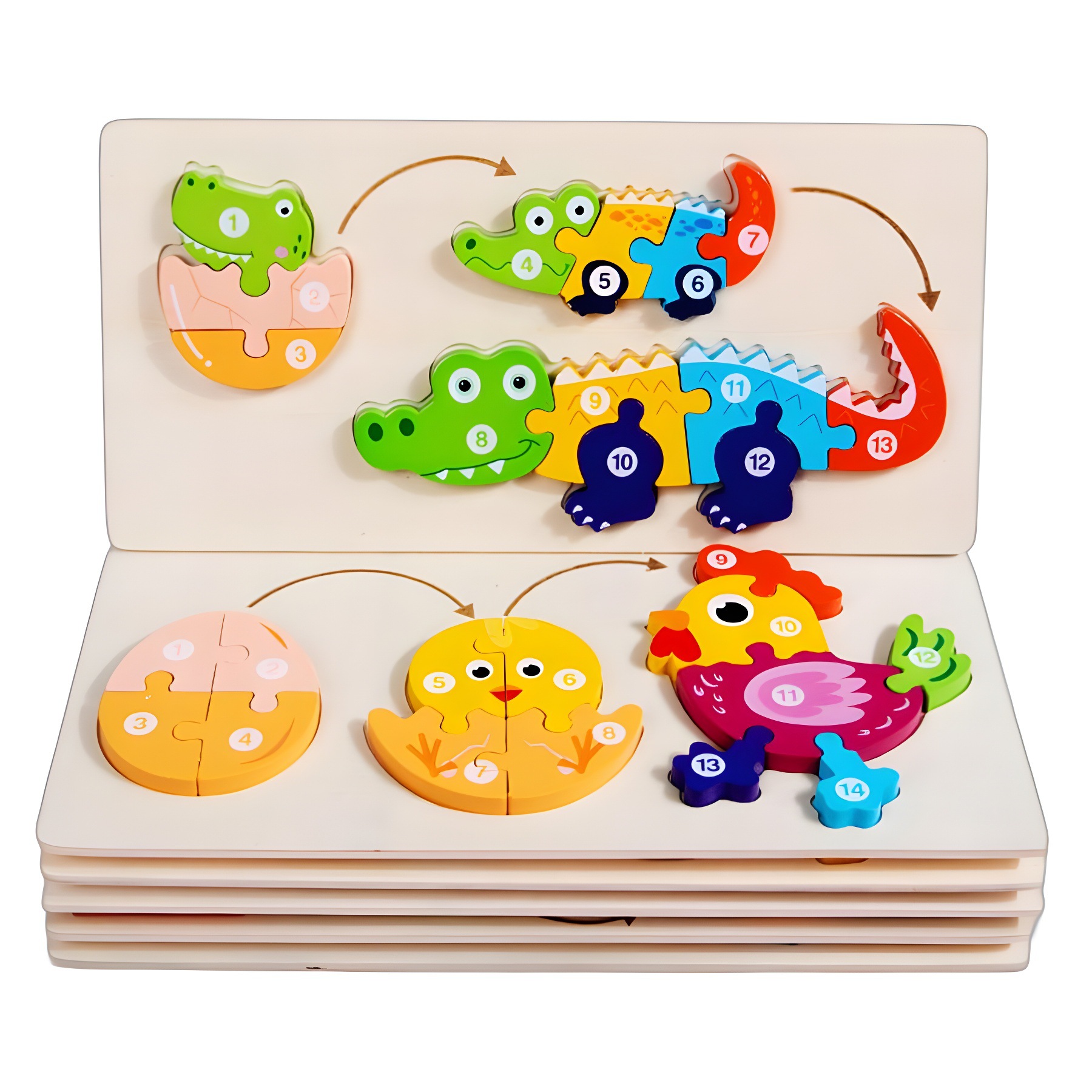 Puzzles de madera para bebés pequeños, niños, niños, niños, niños, animales, juguetes de ensamblaje