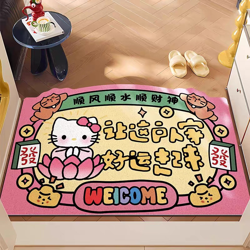 漫画ハローキティワイヤーフープフロアマット、お手入れ簡単、カット可能なPVCドアマット、滑り止め、汚れ防止、耐摩耗性、防塵フットマット|undefined
