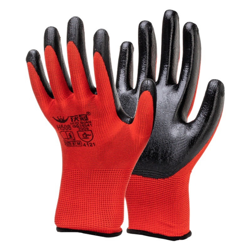 Guantes de protección laboral resistentes al desgaste guantes de protección de los dedos reforzados con guantes nitrilo adhesivos antideslizantes resistentes al desgaste resistentes al aceite de nitrilo al por mayor