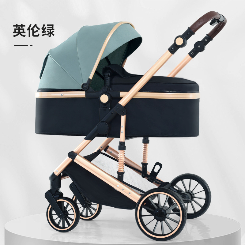 Personalizado alto paisaje cochecito de bebé se puede sentar y acostarse plegable cuatro estaciones cochecito de bebé universal cuatro ruedas antichoque coche bb