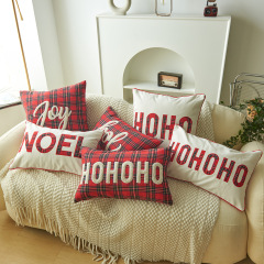 新しいクリスマスプリント枕カバー赤と緑のチェック柄文字刺繍クッションクッションホームファブリック枕カバー