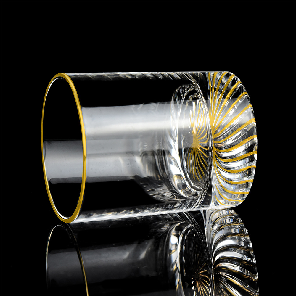 新款螺纹底圆柱形威士忌酒杯 现代艺术轻奢酒杯套装 家用酒杯套装