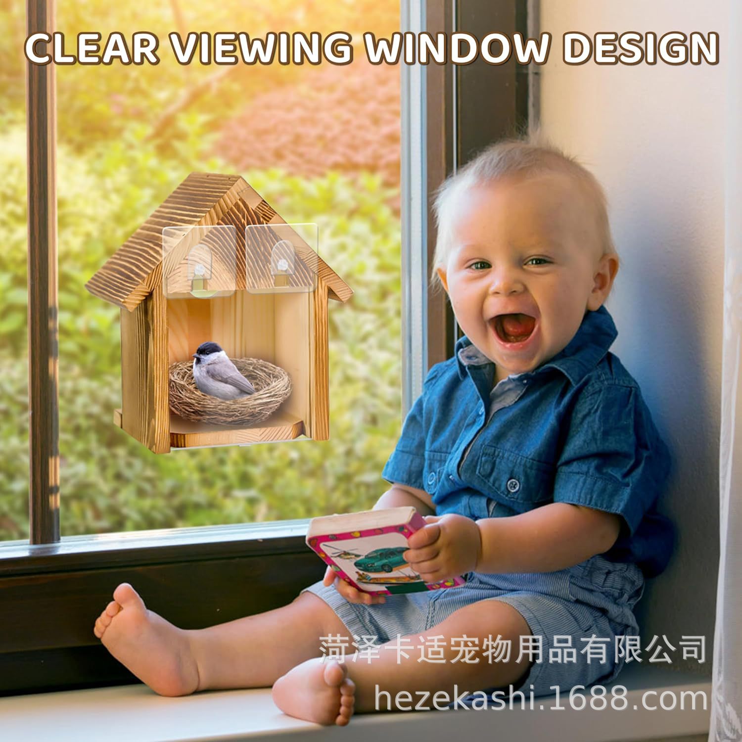 Nido de pájaros de madera ventana colgante al aire libre transparente mascota alimentador de pájaros jardín decoración de madera maciza colgante DIY nido de pájaros