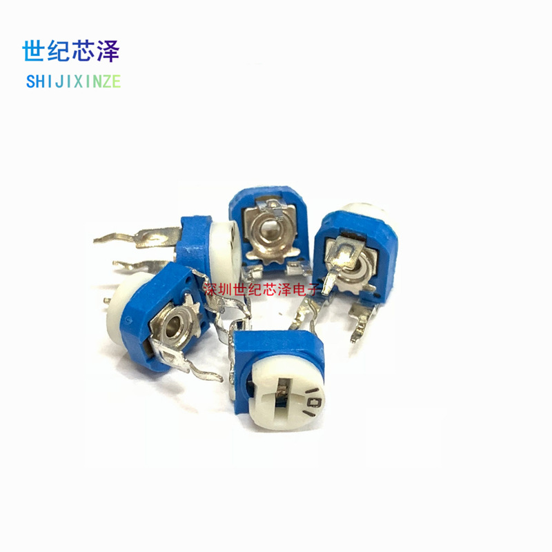 厂家直销WH06-2蓝白卧式可调电阻 101阻值100R 兰白卧式可调电阻