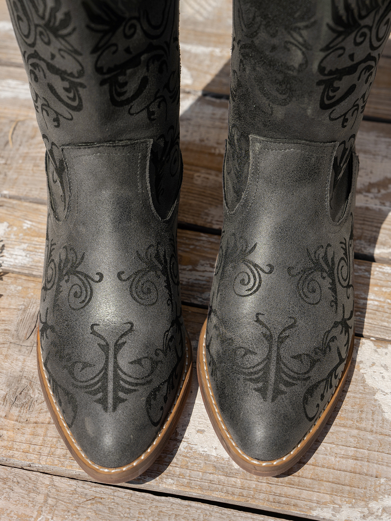 Damen Western Stiefel Mit Blockabsatz Spitz Zulaufende Stiefel_voghion.com