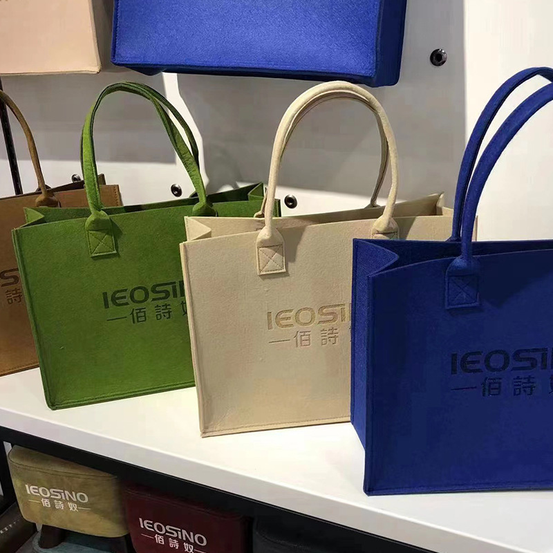 简约字母百搭毛毡包彩色毛毡托特手提包单肩创意便携大容量手提袋