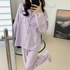 2025新款浅紫色德绒简约女睡衣家居服