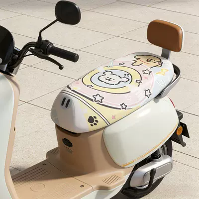 Cartoon electric vehicle water-resistant seat cushion cover, leather protective cover, sun-proof electric bike seat cushion cover, elastic cover, cute (Electric car cushion) - cartoon-puppy-single-seat-cover-90-universal-seat-cushion-cover