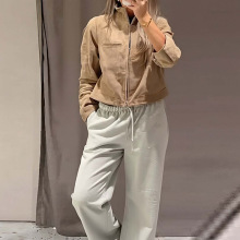 2025秋季新款亚马逊欧美女装气质通勤百搭时尚拉链纯色女式外套