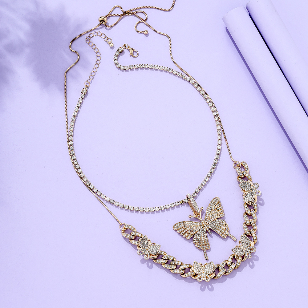 Retro Fashion Butterfly Multi-layer Inlaid Rhinestone Necklace Wholesale Nihaojewelry display picture 6