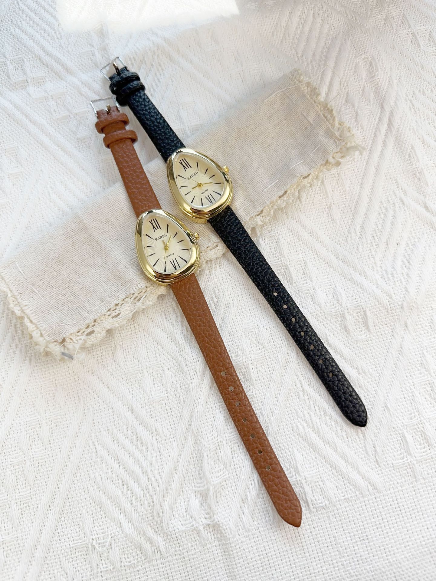 50g Weight Ordinary Glass Mirror Material Imitation Leather Strap Material Watch Classification Pointer+Number Display Type Buckle Buckle Style Drop shape Dial Shape Quartz Movement Women's Gender Retro Solid Color Buckle Quartz Watch Women's Watches 9
