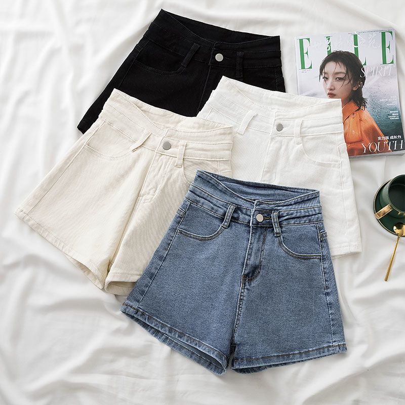 Stretch High-wAisted Denim Shorts for Women, KoreAn Style Slimming Look Outer WeAr, VersAtile Summer New Student BAsic Style A-line Wide Legs