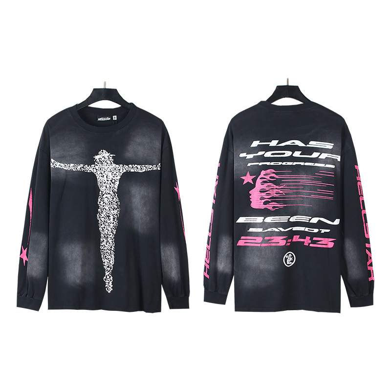 Venta al por mayor versión correcta pa marca de moda manga larga Camiseta palmera espalda Carta Grande logo manga de Batwing OS gota hombro superior