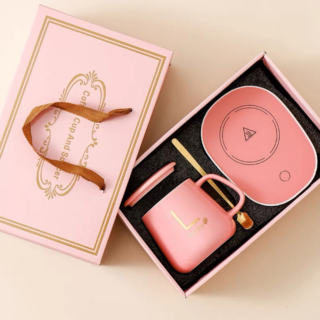 Evento Regalo de mano Taza cálida de cerámica Apertura de 55 grados Impresión de LOGOTIPO Taza de café publicitaria Caja de regalo de temperatura constante