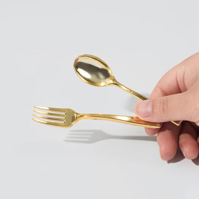 PS Disposable Knife and Fork Spoon Gold Electroplated Gold Small Spoon Fork Plastic Party Party Banquet Buffet