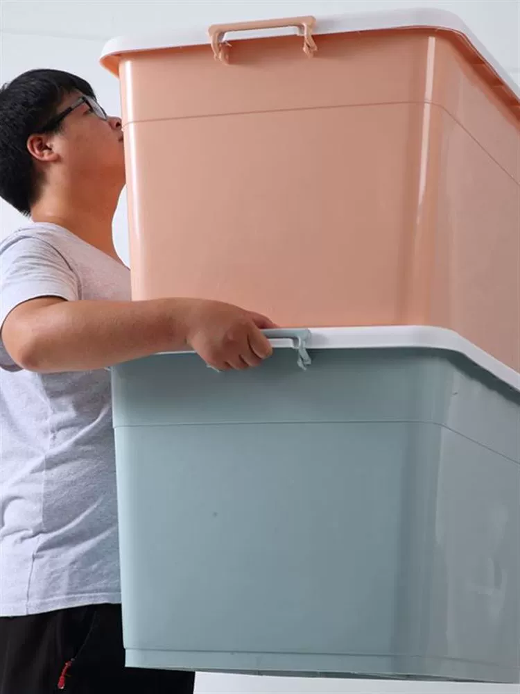 Plastic storage box, storage system, duvet