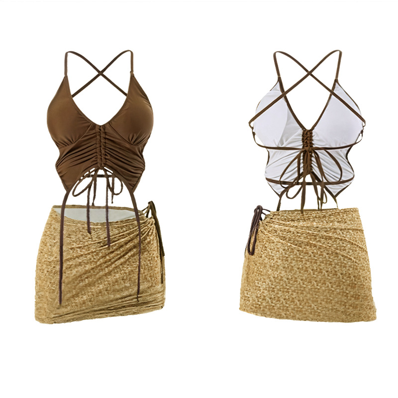 Nuevo traje de baño para mujer, falda dividida, puro deseo de lucir delgada, vacaciones de aguas termales junto al mar, tirantes, bikini, traje de baño al por mayor